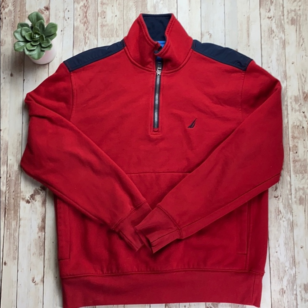 Nautica Men’s Red Blue USA Sailing Quarter-Zip Sweatshirt Sailboat Prep Small - Picture 1 of 9